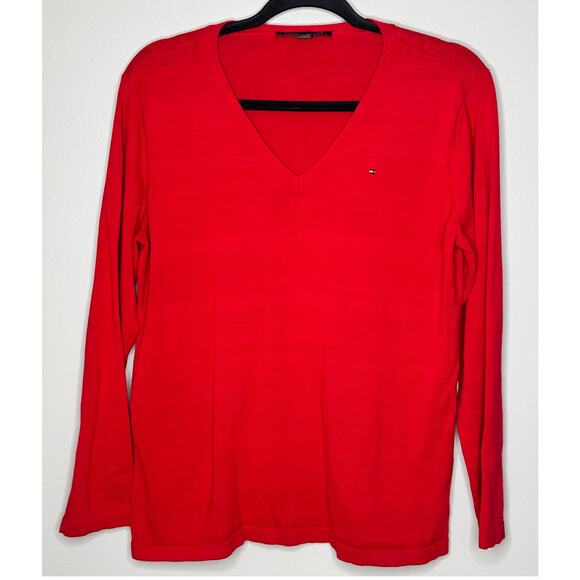Tommy Hilfiger Womens Size Large Red V-Neck Long Sleeve Lightweight Sweater - Picture 1 of 8